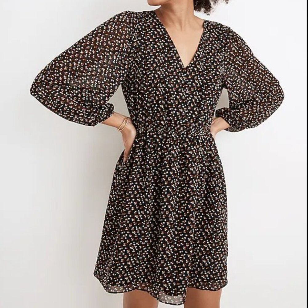 Madewell fit and flare mini dress, black ditsy floral